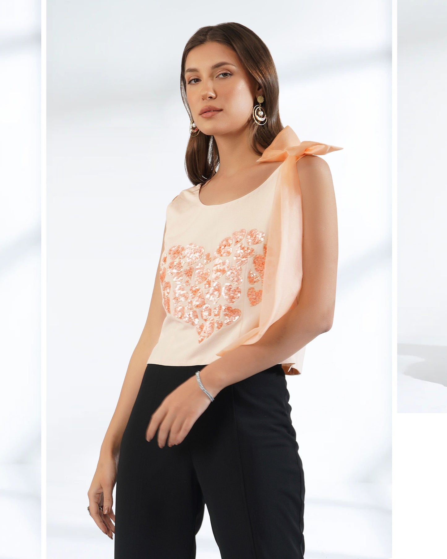 Sleeveless Crop Top | Top with Bow | Embroidered Top | Sequin Top | Pe