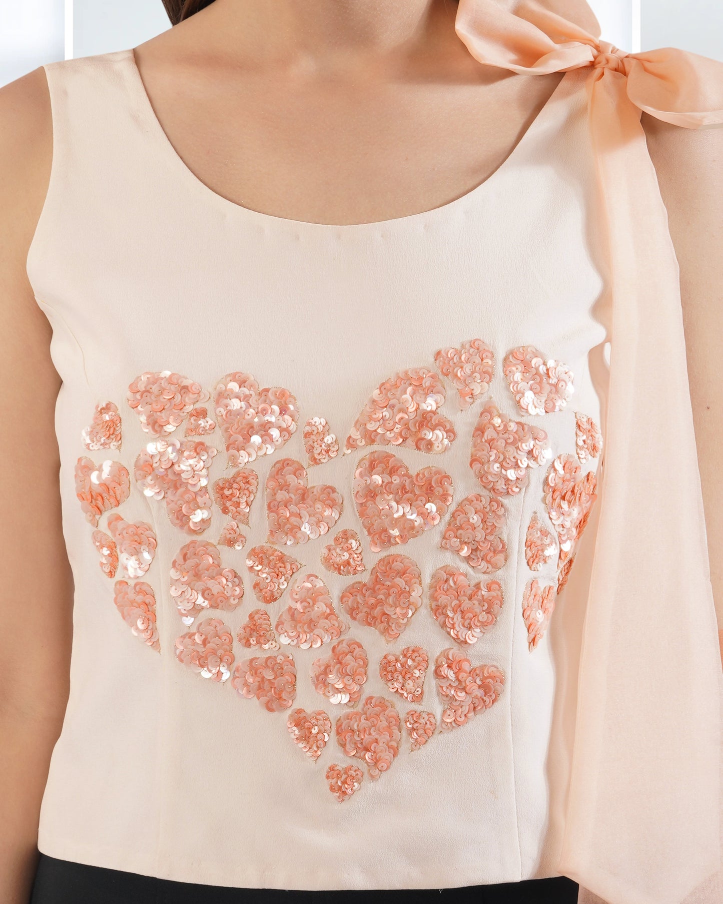 Sleeveless Crop Top | Top with Bow | Embroidered Top | Sequin Top | Pe