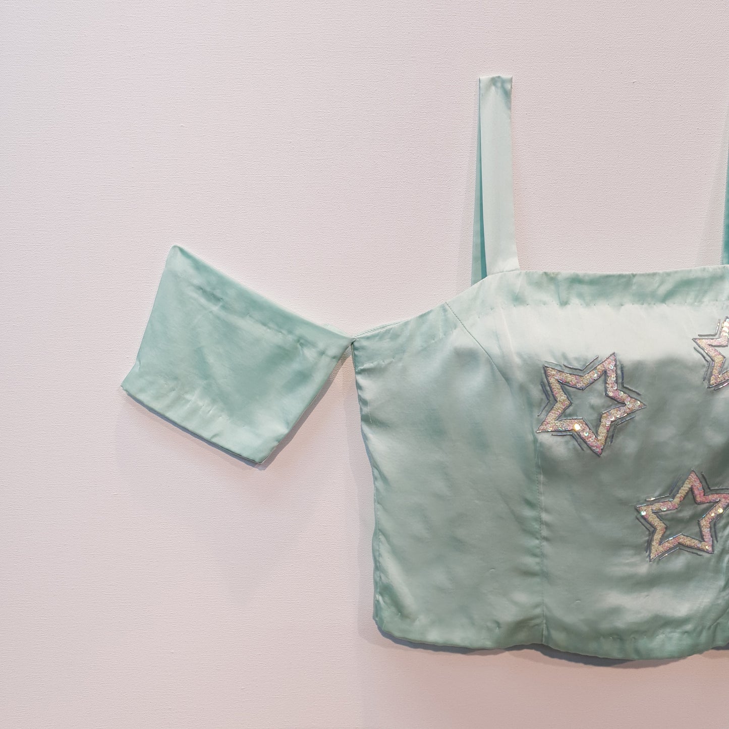 Satin top | Ice Blue top | Embroidered Top | Crop Top | Corset Cold Sh