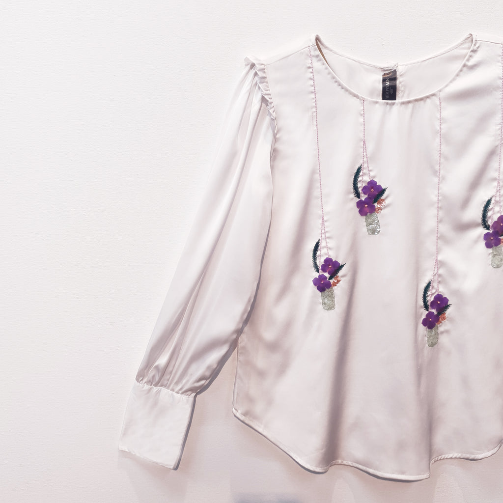 Satin Top | Embroidered Top | Sequin Top | Loose Fit Top | Puff Sleeve