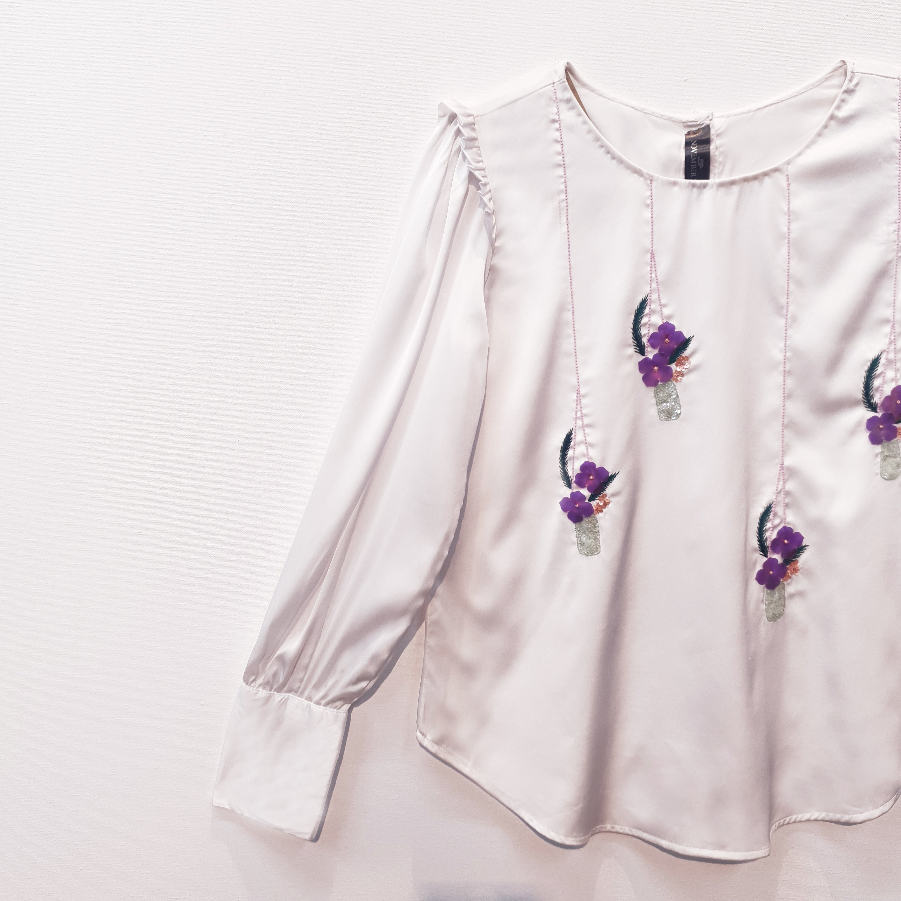 Satin Top | Embroidered Top | Sequin Top | Loose Fit Top | Puff Sleeve