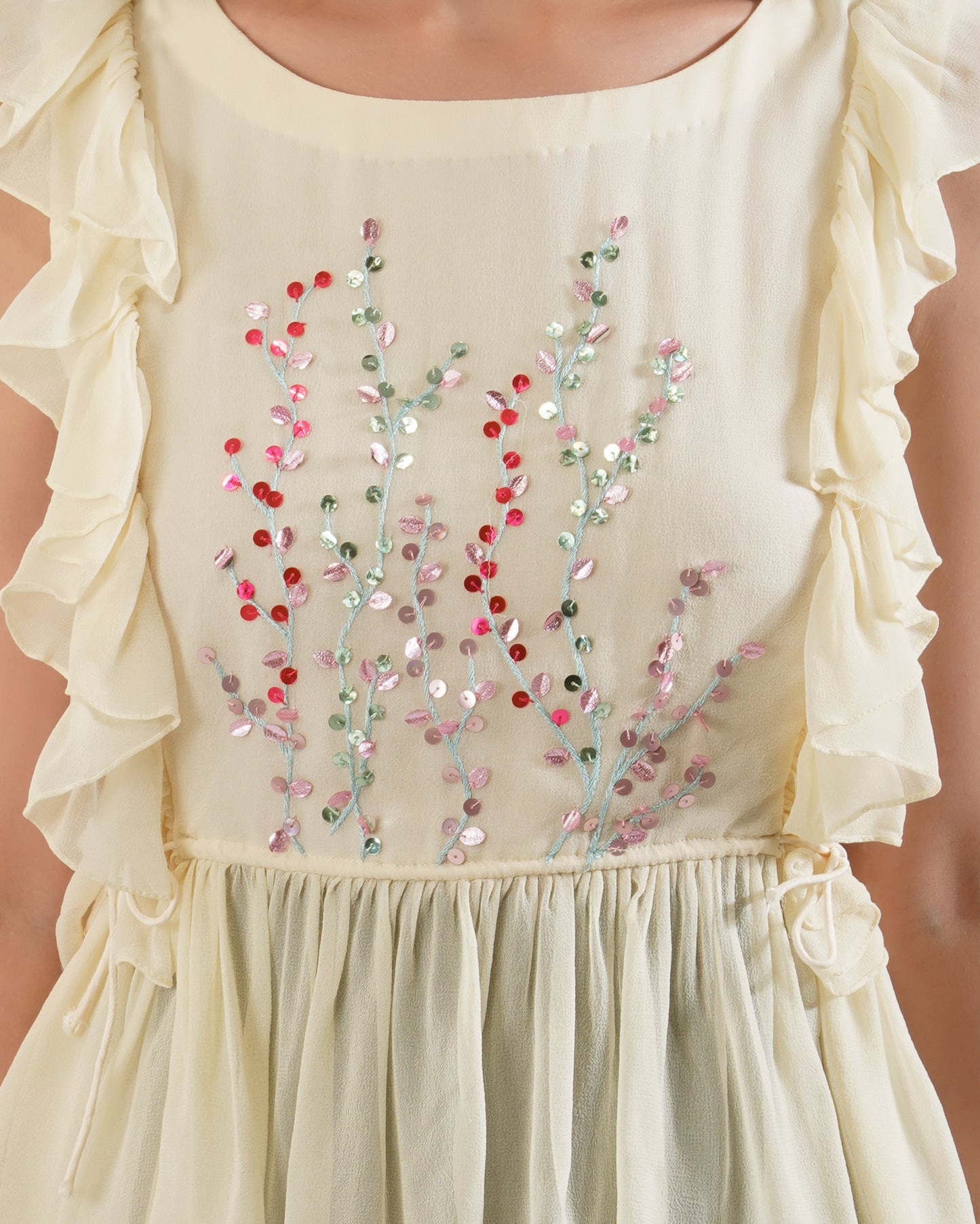 Georgette Peplum Top | Top with Frills | Embroidered Top | Sequins Top