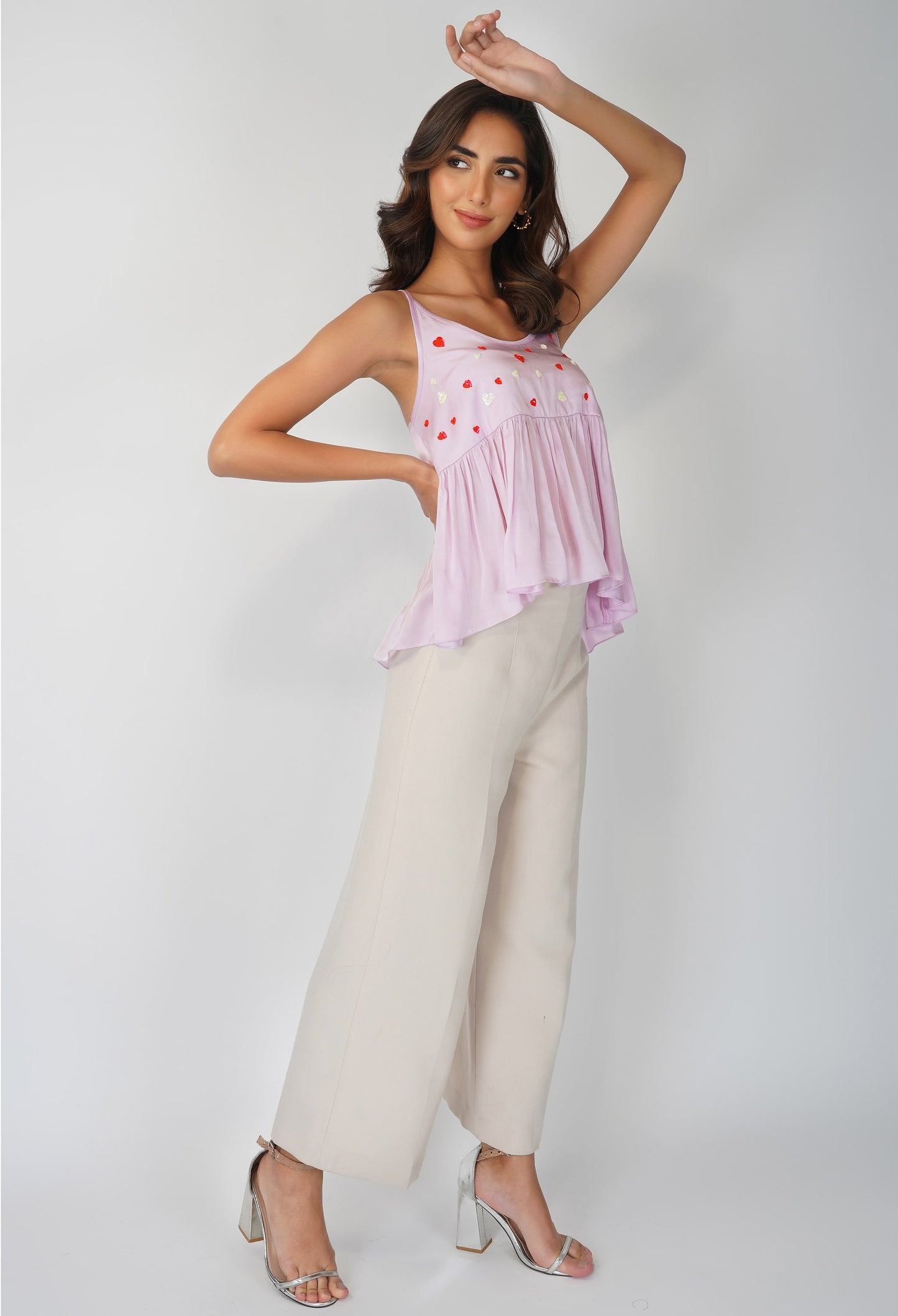 Satin Top | Peplum Top | Lavender Top | Embroidered Top