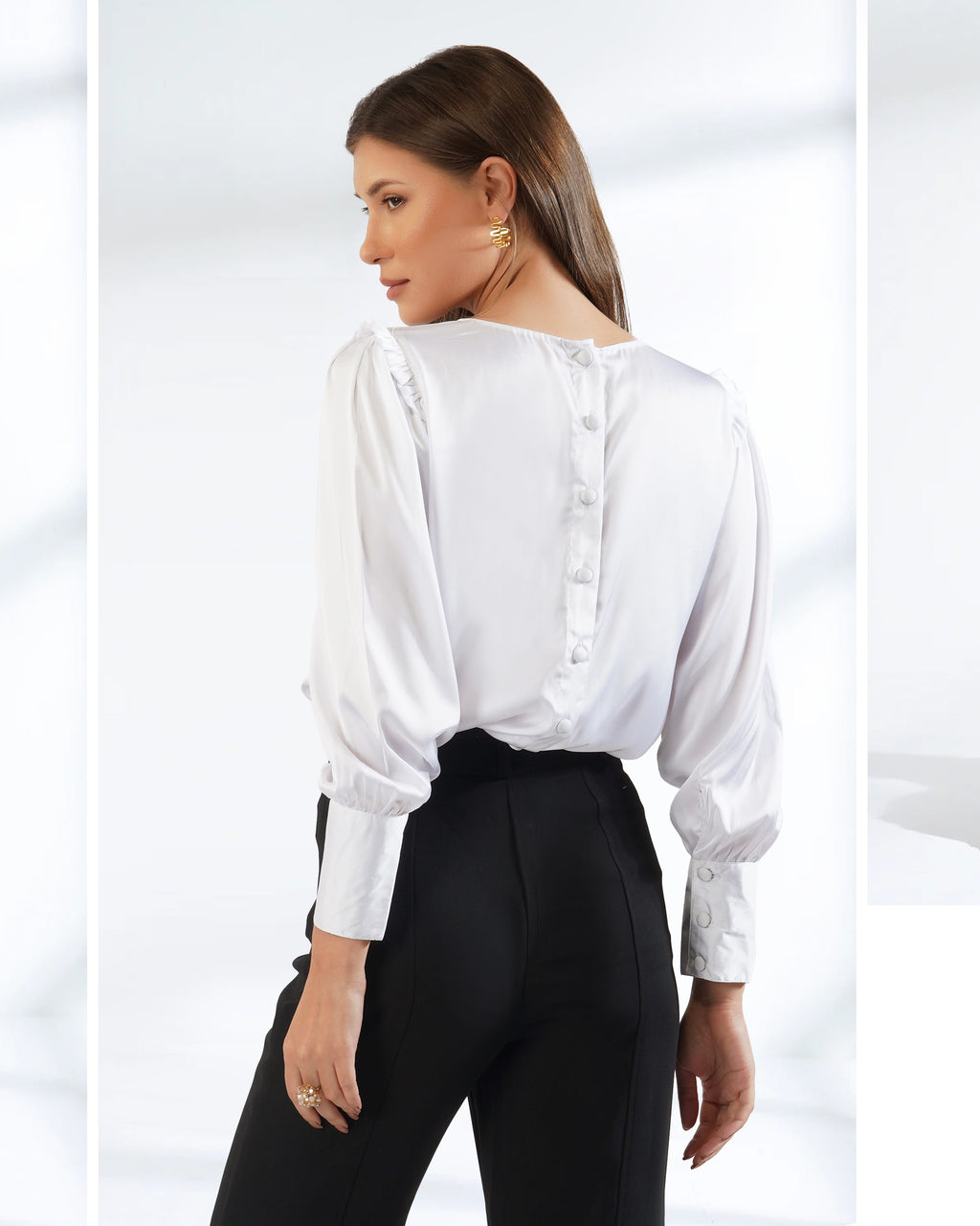 Satin Top | Embroidered Top | Sequin Top | Loose Fit Top | Puff Sleeve