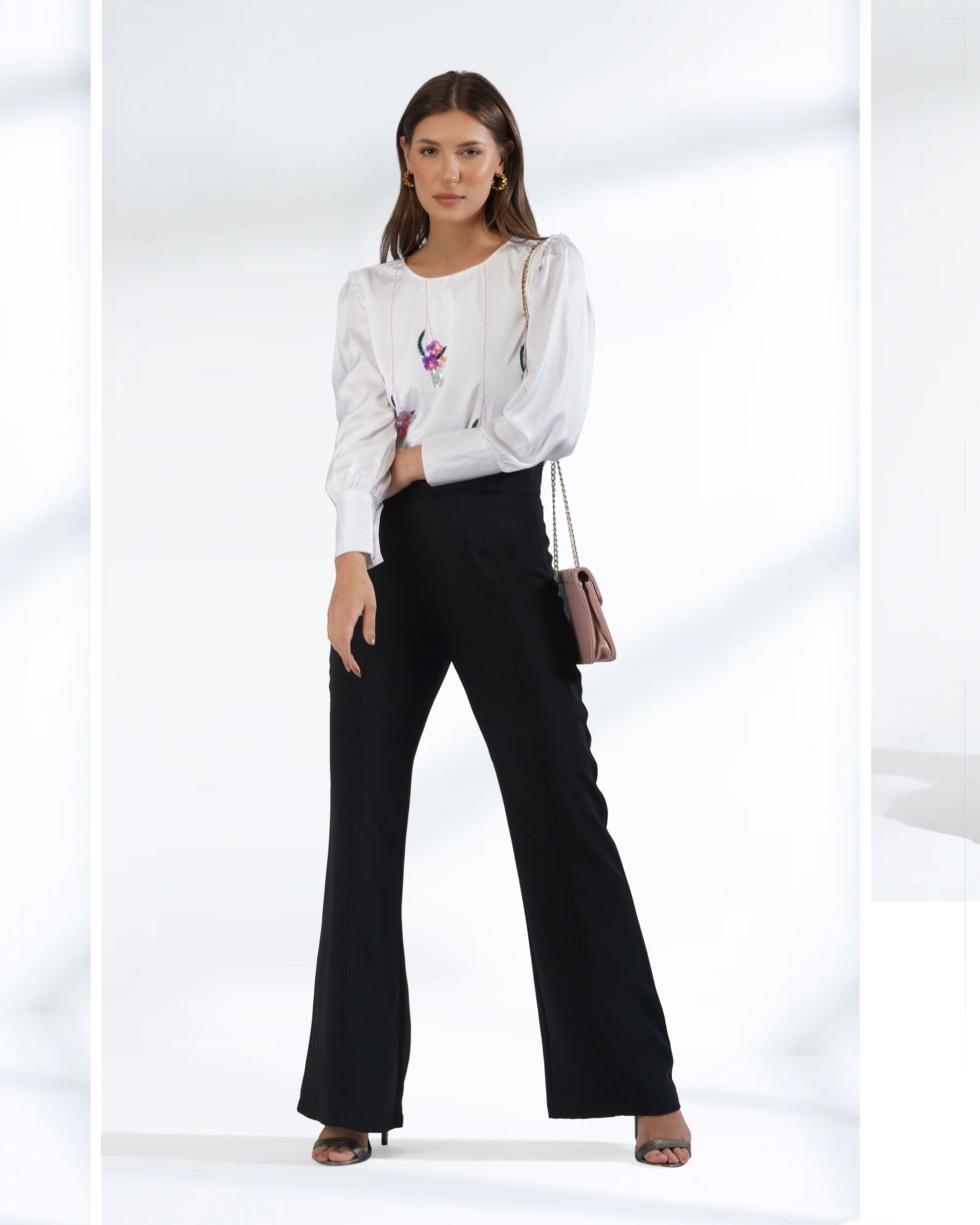 Satin Top | Embroidered Top | Sequin Top | Loose Fit Top | Puff Sleeve