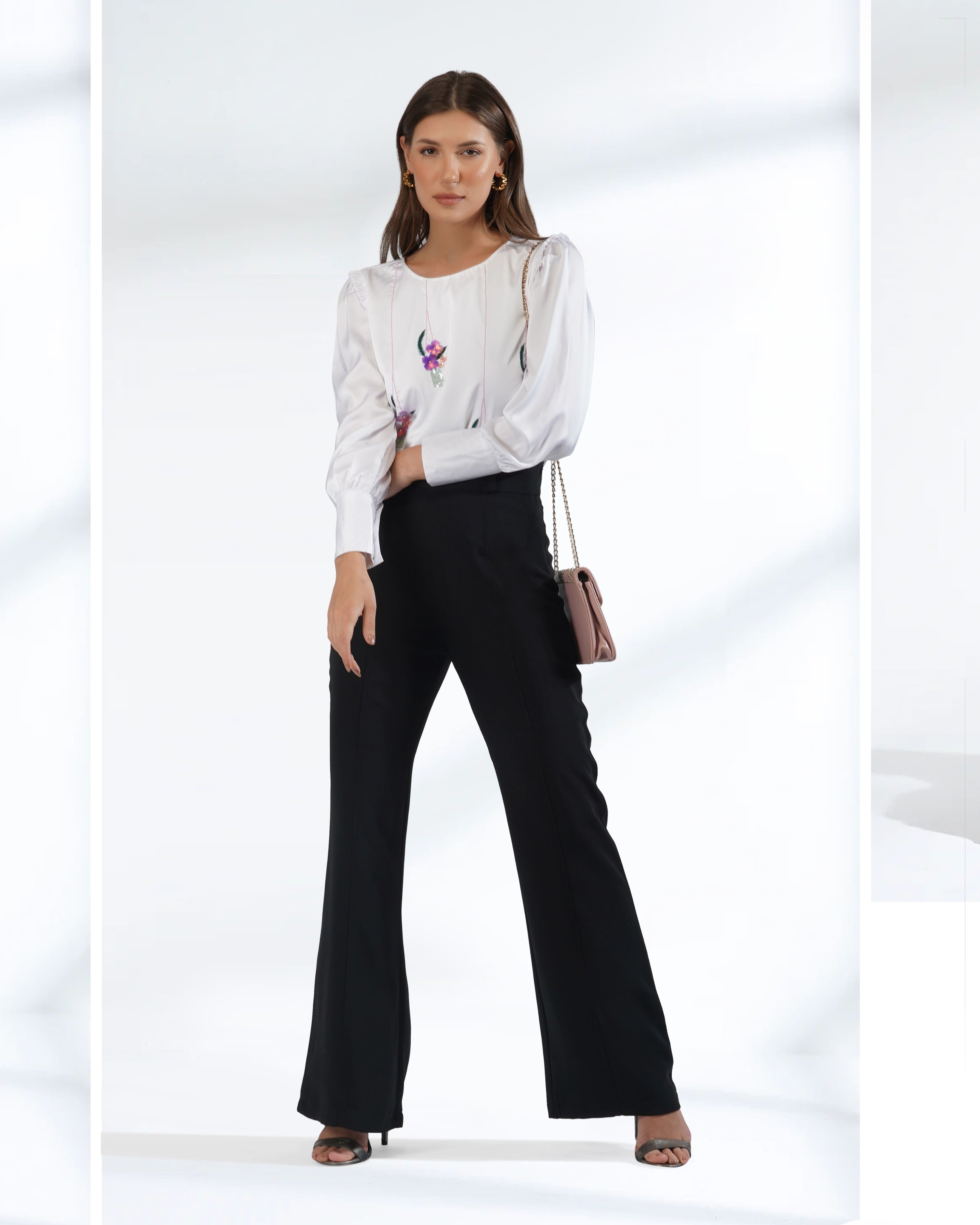 Satin Top | Embroidered Top | Sequin Top | Loose Fit Top | Puff Sleeve