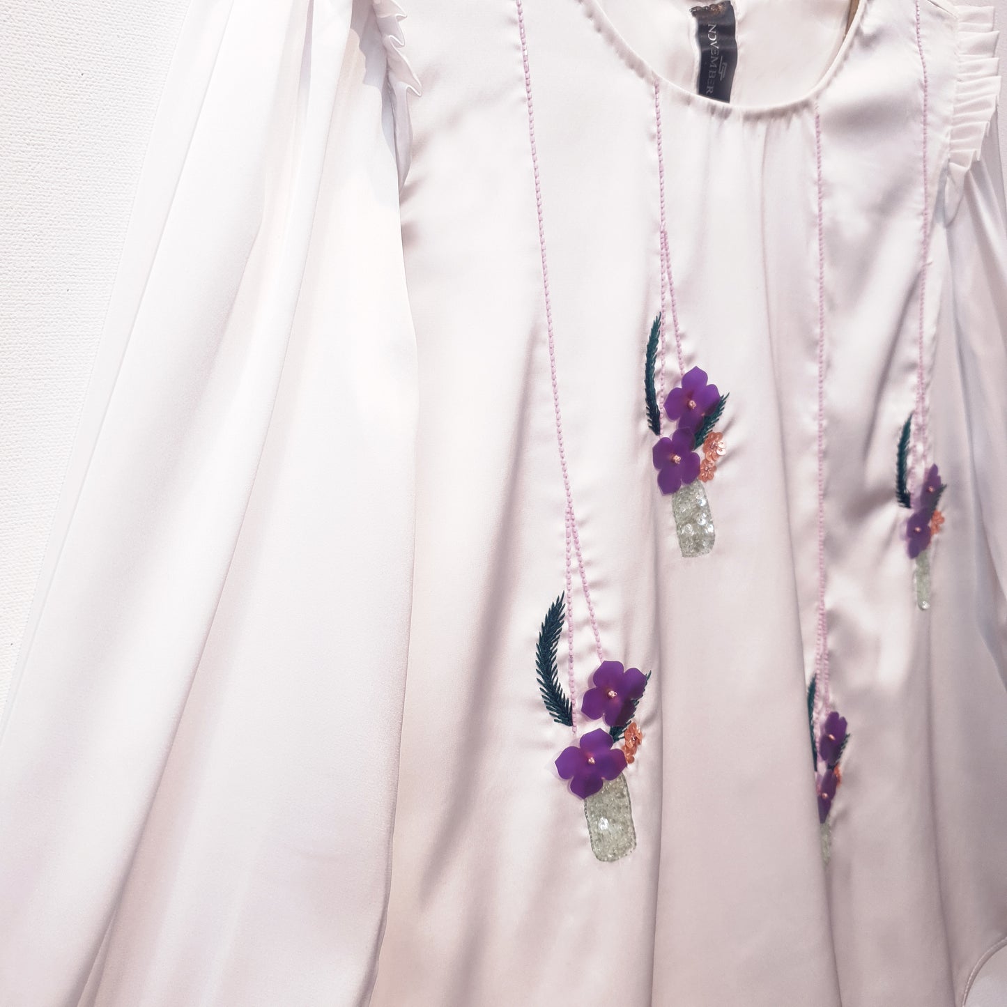 Satin Top | Embroidered Top | Sequin Top | Loose Fit Top | Puff Sleeve