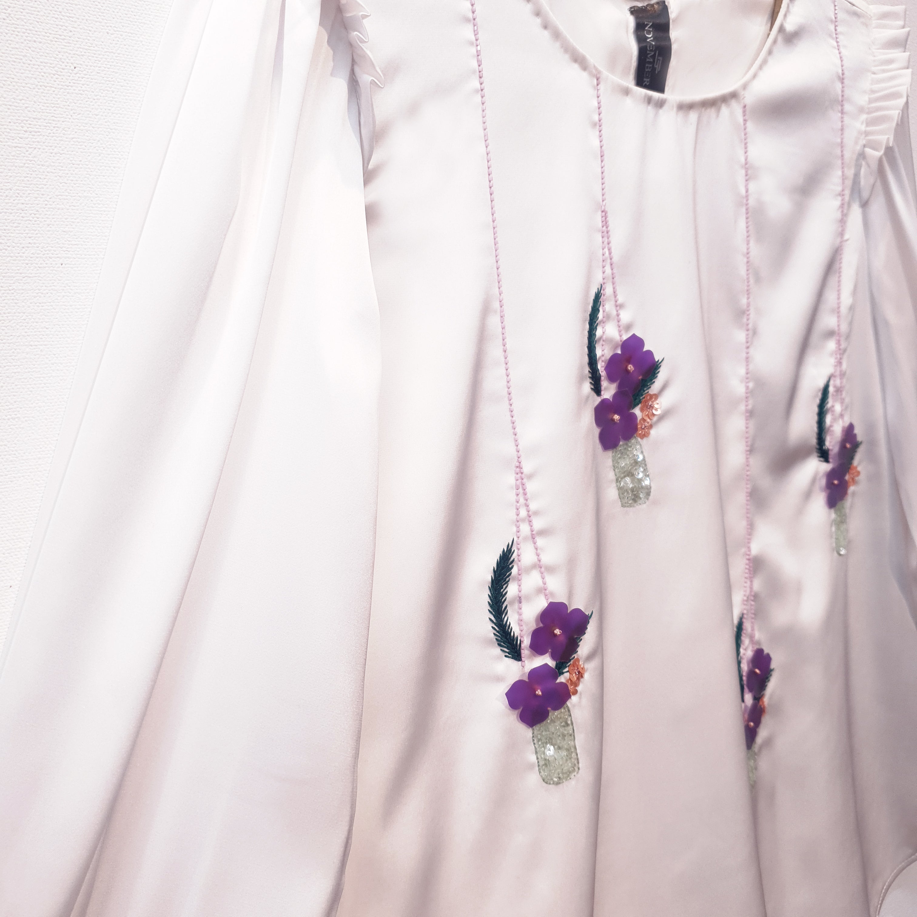 Satin Top | Embroidered Top | Sequin Top | Loose Fit Top | Puff Sleeve