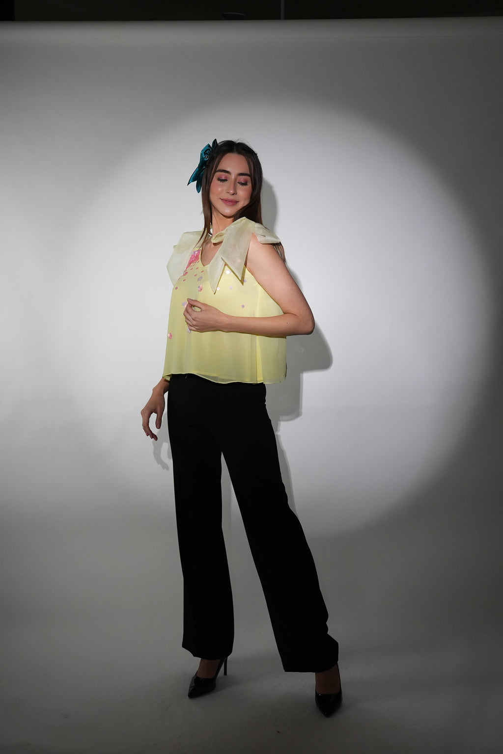 Embroidered Top | Georgette Top | Embroidered Top | Organza Tie-up Top