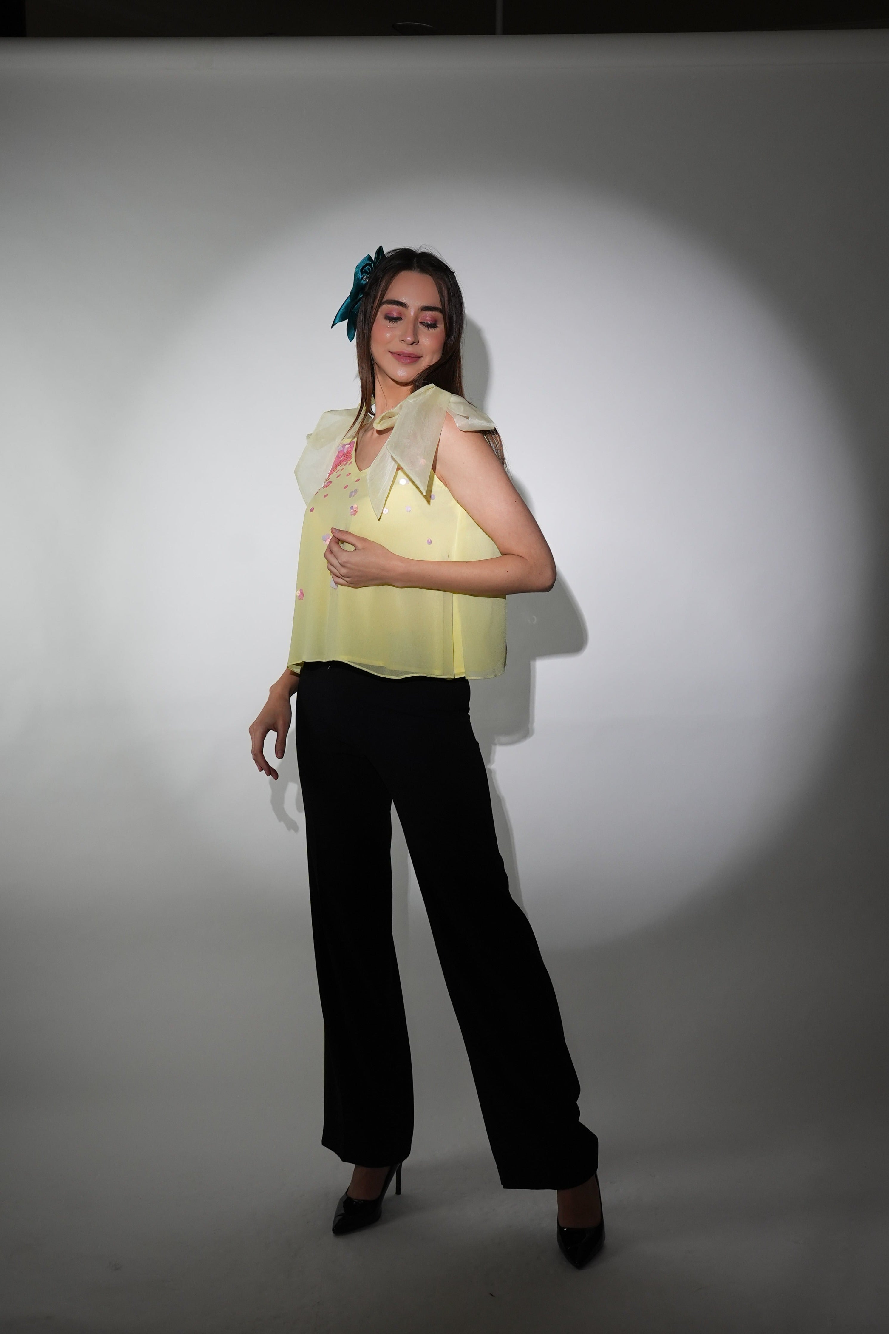 Embroidered Top | Georgette Top | Embroidered Top | Organza Tie-up Top