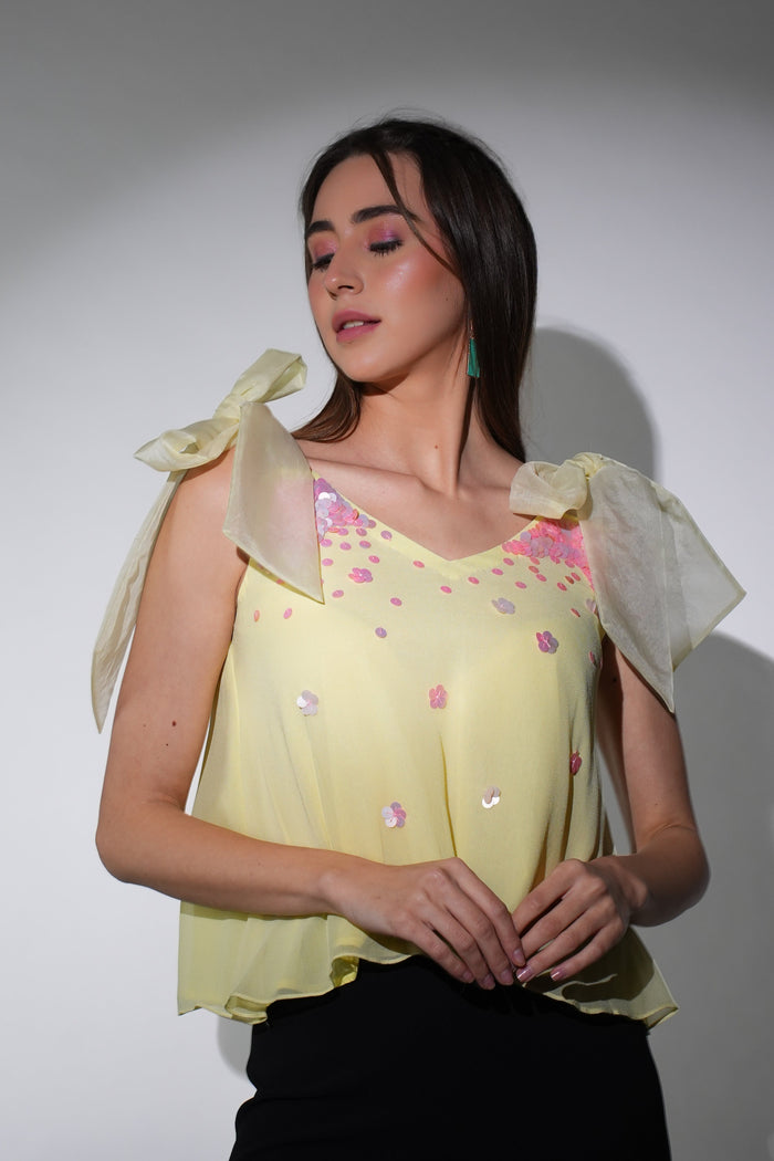 Top brodé | Top en georgette | Top brodé | Top en organza à nouer