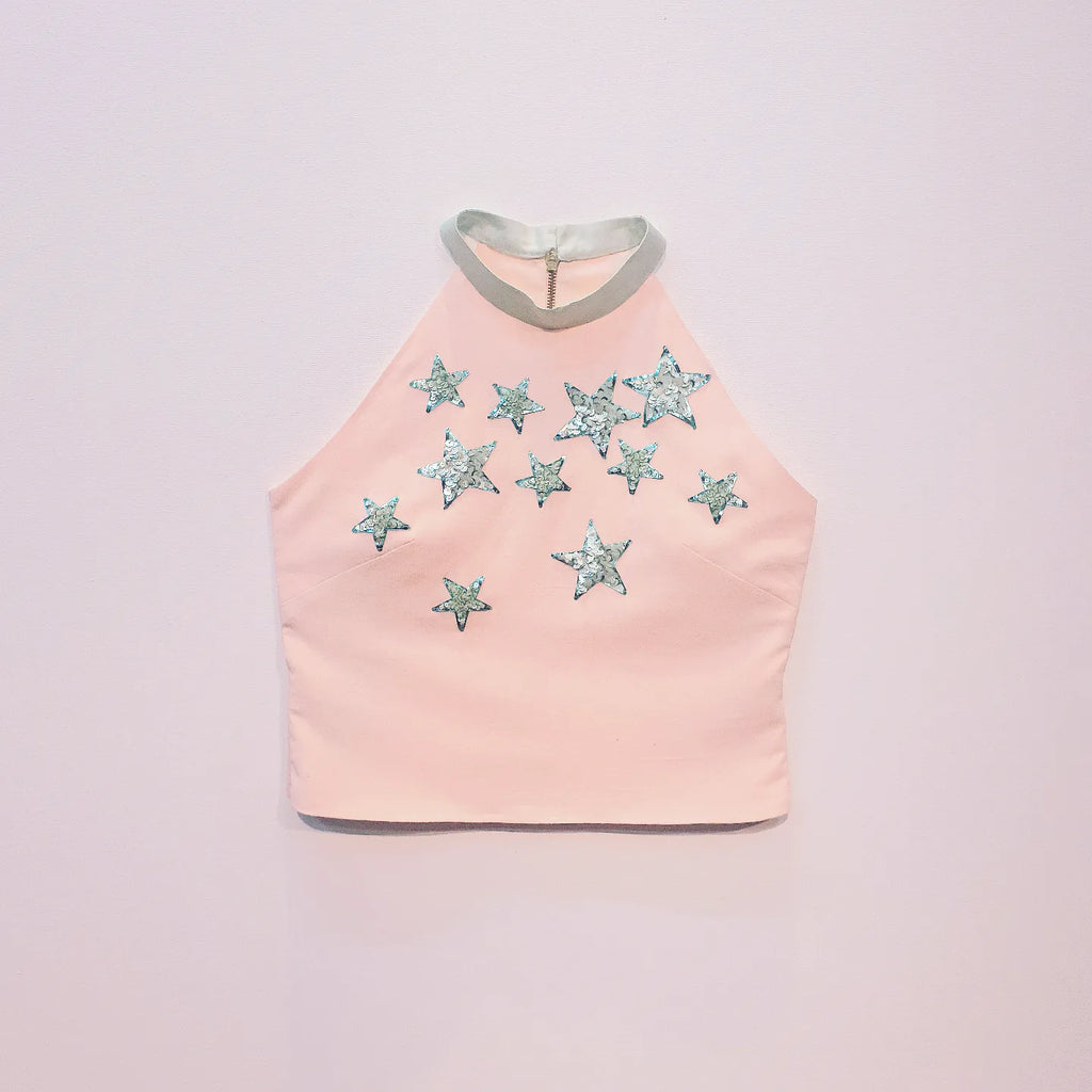 Peach Crop Top | Embroidered Top | Sequin Top | Halter Top