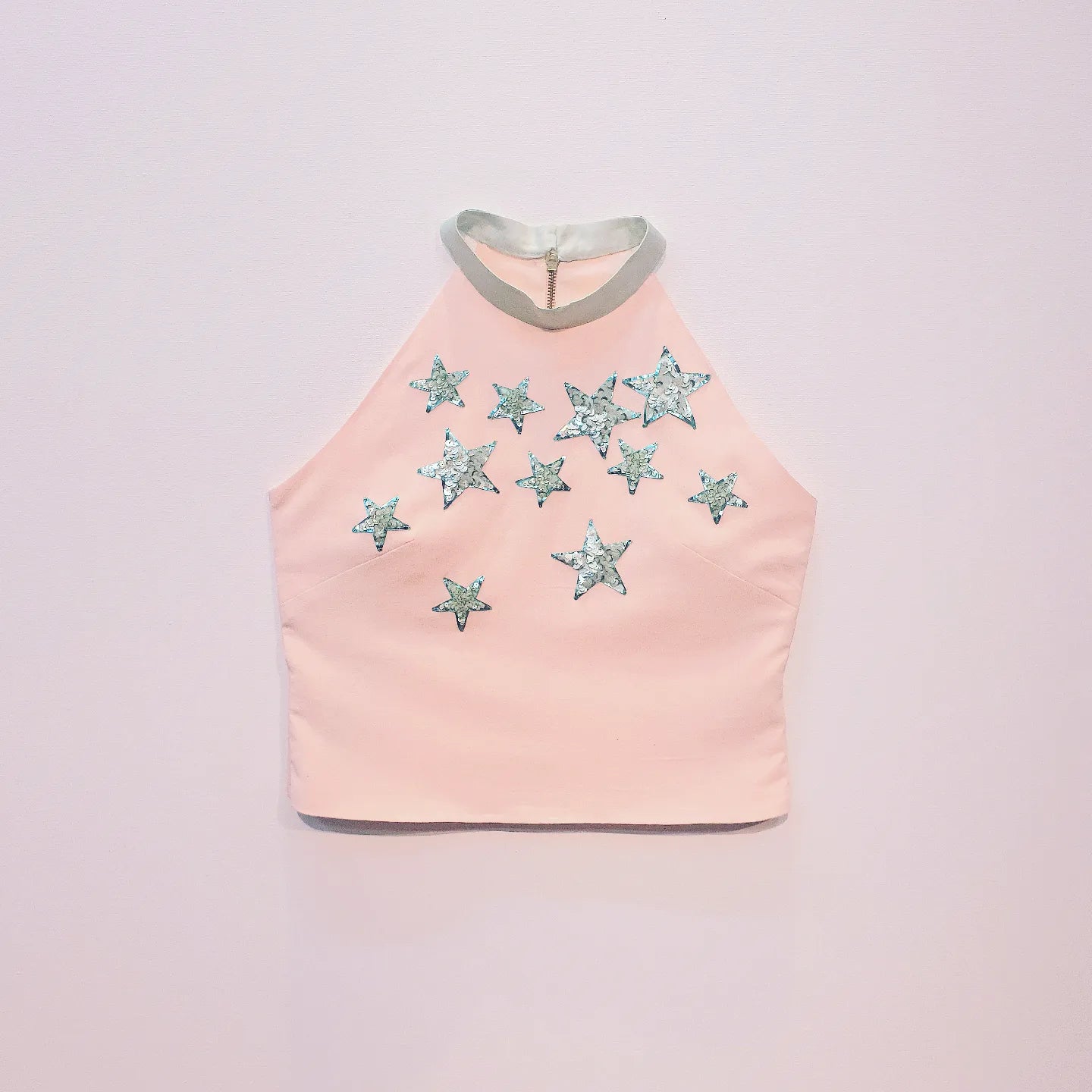 Peach Crop Top | Embroidered Top | Sequin Top | Halter Top