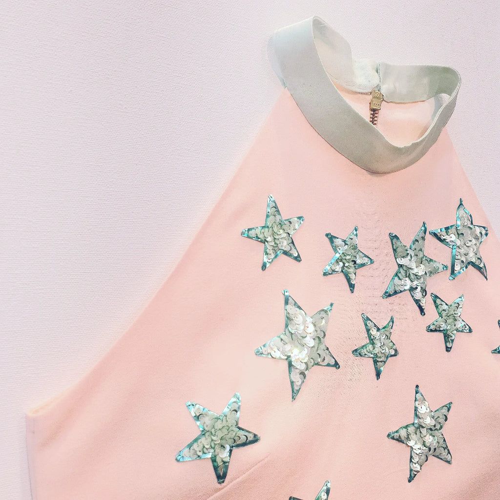 Peach Crop Top | Embroidered Top | Sequin Top | Halter Top